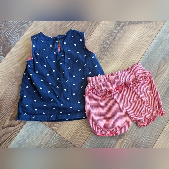 Carter's Just One You Baby Girl 4th Of July Top & Shorts Set Stripes Hearts 18 M - Picture 2 of 4
